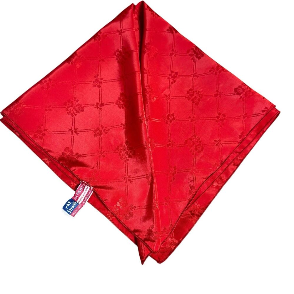 Vintage 70s Ray Strauss Scarf 21" Square Red Floral USA Polyester